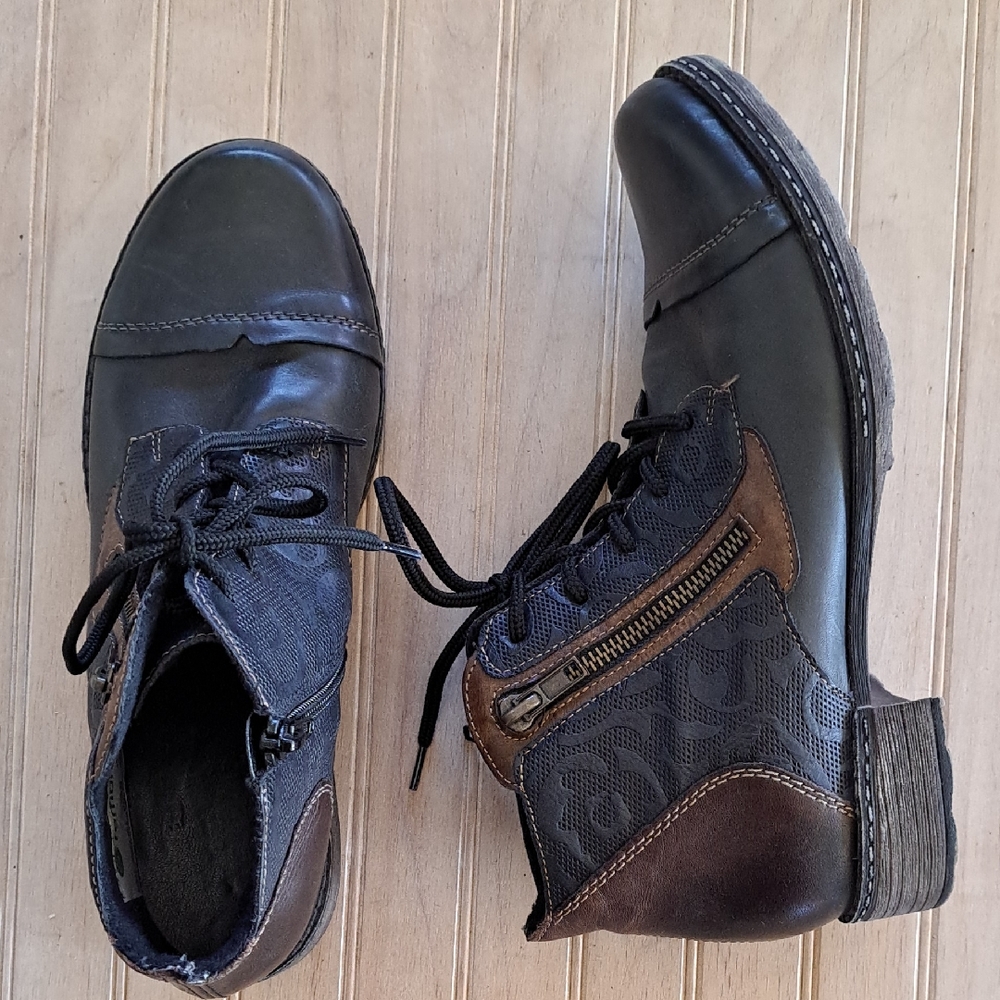 Remonte D4378-16 Leather Lace Up Causal Comfy Side Zip Ankle Boots